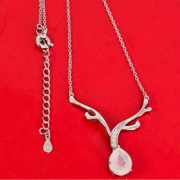 925 Sterling Silver Necklace 18" (adjustable) with Natural Moonstone Gem and Cz - Picture 6 of 6